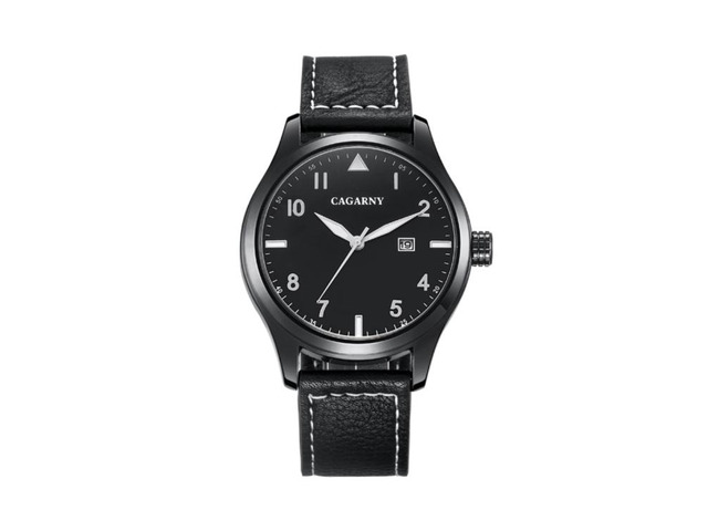 CAGARNY 6862 Round Dial Alloy Case Fashion Men Quartz Watch with PU Leather Band (Black)