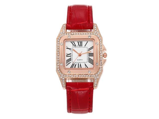 Women Tonneau Square Strap Quartz Watch, Color: Red Red