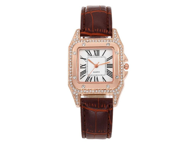Women Tonneau Square Strap Quartz Watch, Color: Brown Brown