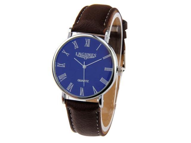 Luminous Round Dial Retro Digital Display Men Quartz Watch with PU Leather Band (Style 5)