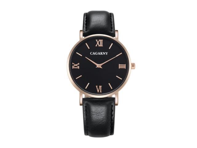 CAGARNY 6812 Round Dial Alloy Case Fashion Men Quartz Watch with PU Leather Band (Black)