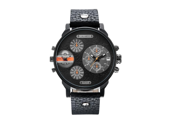 CAGARNY 6836 Fashion Waterproof Dual Quartz Movement Wrist Watch with Leather Band
