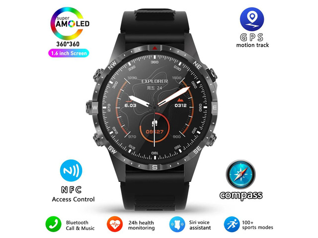 Business Smart Watch Men Compass 1.6'HD Screen Titanium case NFC Smartwatch Man Bluetooth Call 100+Sports Modes Rugged Watch+
