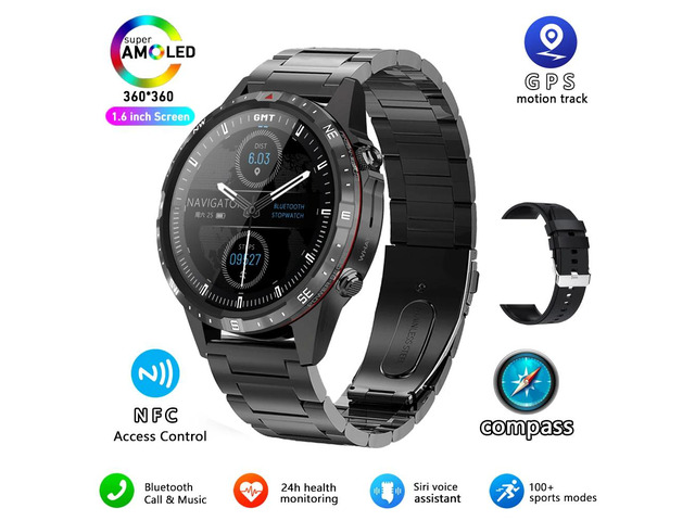 Business Smart Watch Men Compass 1.6'HD Screen Titanium case NFC Smartwatch Man Bluetooth Call 100+Sports Modes Rugged Watch+