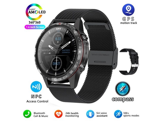 Business Smart Watch Men Compass 1.6'HD Screen Titanium case NFC Smartwatch Man Bluetooth Call 100+Sports Modes Rugged Watch+