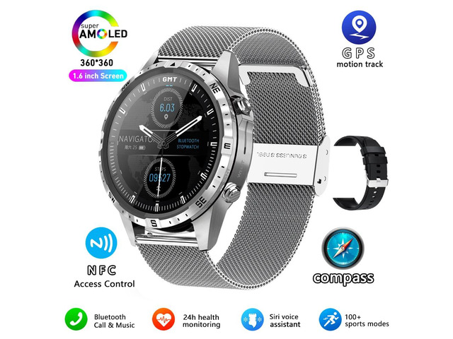Business Smart Watch Men Compass 1.6'HD Screen Titanium case NFC Smartwatch Man Bluetooth Call 100+Sports Modes Rugged Watch+