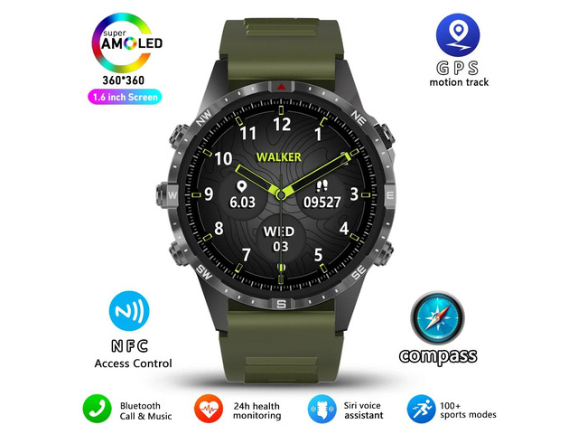 Business Smart Watch Men Compass 1.6'HD Screen Titanium case NFC Smartwatch Man Bluetooth Call 100+Sports Modes Rugged Watch+