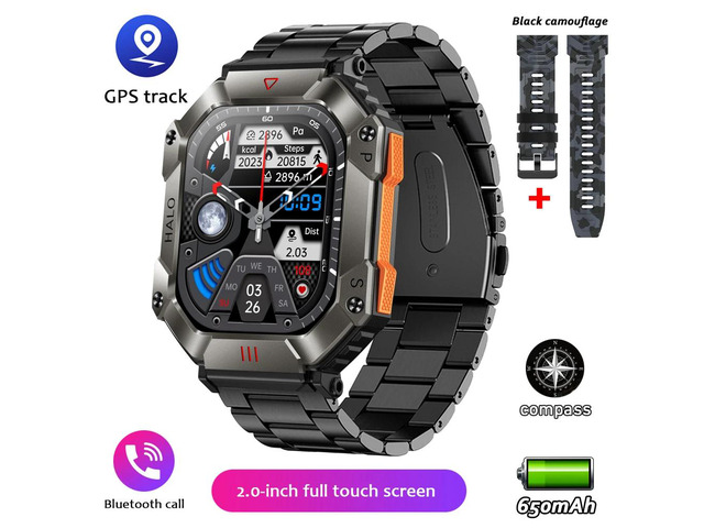 GPS Military Outdoor Smart Watch 2.0 inch 650 mAh Large Battery Watch GPS Motion Track Compass Bluetooth Call Smartwatch Men