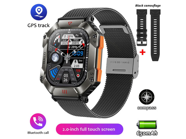GPS Military Outdoor Smart Watch 2.0 inch 650 mAh Large Battery Watch GPS Motion Track Compass Bluetooth Call Smartwatch Men