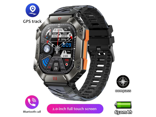 GPS Military Outdoor Smart Watch 2.0 inch 650 mAh Large Battery Watch GPS Motion Track Compass Bluetooth Call Smartwatch Men