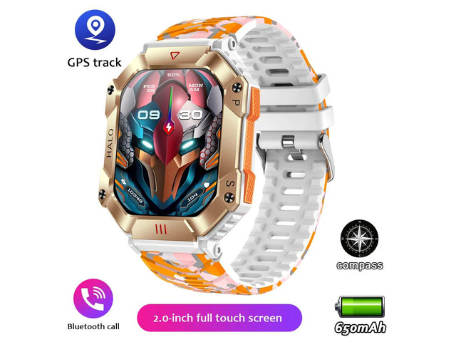 GPS Military Outdoor Smart Watch 2.0 inch 650 mAh Large Battery Watch GPS Motion Track Compass Bluetooth Call Smartwatch Men