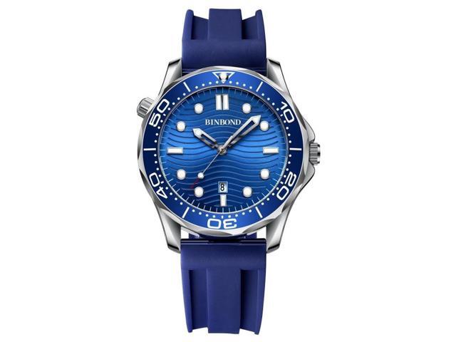 Blue Silicon White Steel Blue BINBOND B2820 Luminous 30m Waterproof Men Sports Quartz Watch Blue Silicon White Steel Blue