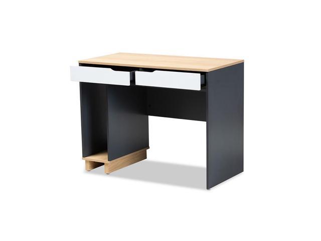 Baxton Studio Reed Mid-Century Modern 2-Drawer Multicolor Wood Computer Desk
