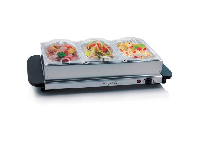 MegaChef MC-9003B Buffet Server & Food Warmer With 3 Removable Sectional Trays, Heated Warming Tray and Removable Tray Frame