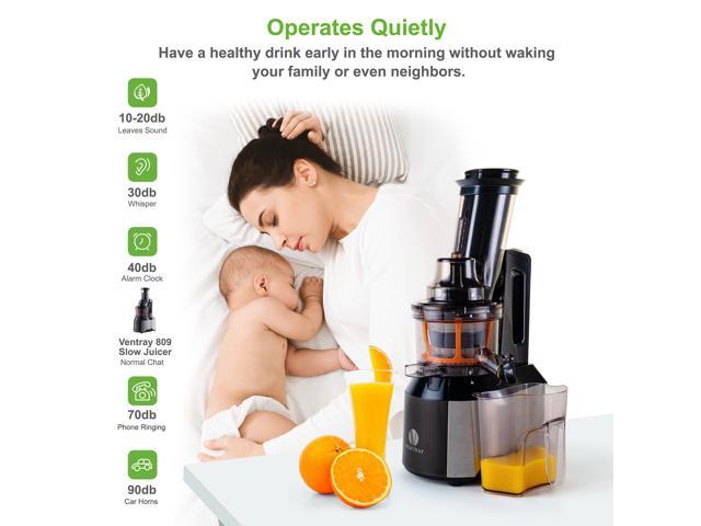 Ventray Big Feeding Mouth,Large Chute,Masticating Juicer,BPA Free,Juice Extractor,Vertical High Juice Yield, Recipe,Brush,Juice Jars,Black