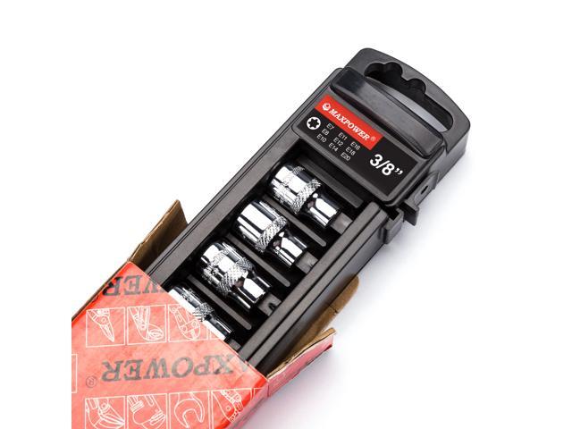 MAXPOWER 9-Piece 3/8-inch E-Torx Star Socket Set - E7, E8, E10, E11, E12, E14, E16, E18, E20