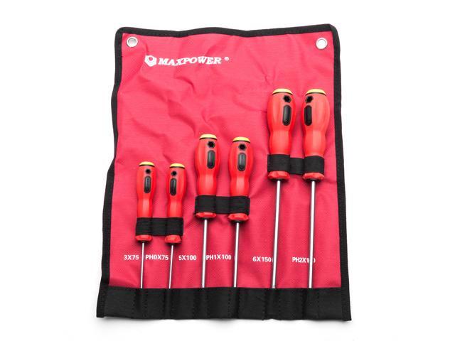 MAXPOWER 6-piece Magnetic Screwdriver Set Commercial Grade Phillips & Slotted Comfort Grip Screw Drivers with Pouch