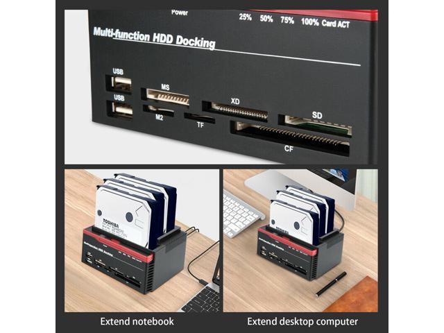 HDD Docking Station IDE SATA Dual USB 3.0 Clone Hard Drive Card Reader 3-Bay