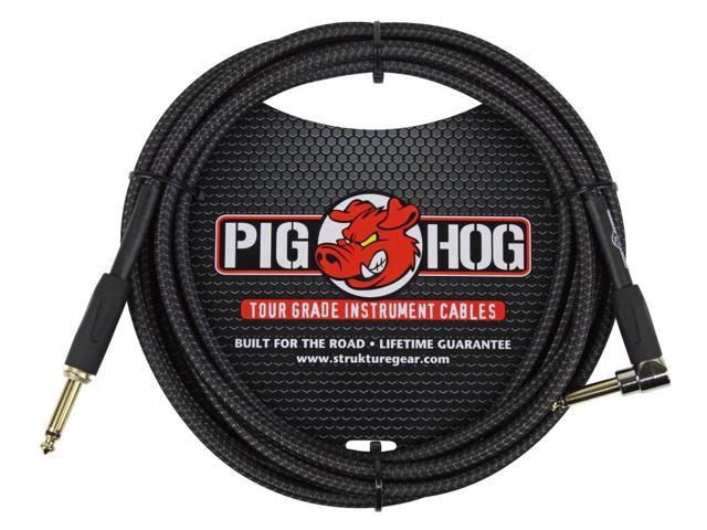 Pig Hog Instrument Cable Black Woven 1/4' to 1/4' Right Angle 10 ft. Black Woven