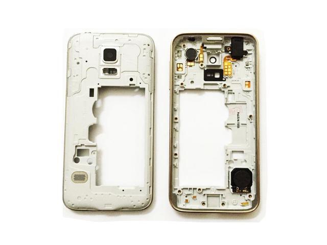Middle Plate Frame Bezel Housing Case Cover + Side Button+ Camera Lens Replacement Parts For Samsung Galaxy S5 mini (Single Silver)