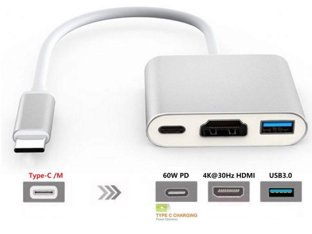 3in1 USB-C to HDMI USB PD HUB, 3 in 1 Type-C 4K UHD HDMI USB3.0 HUB Adapter with USB-C Female PD 60W Fast Charging Port.
