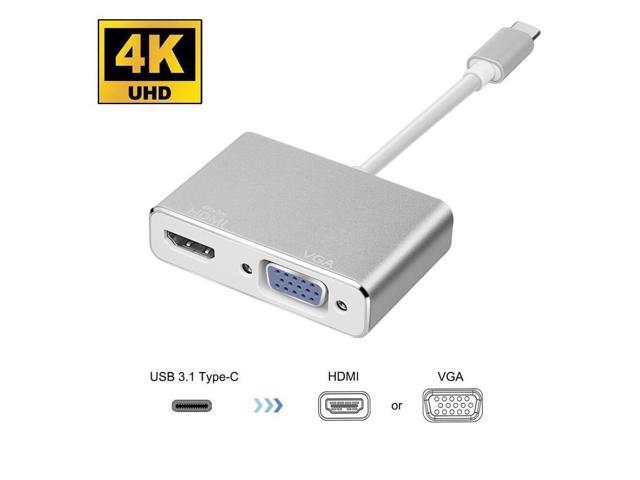 2 in 1 Type-C to HDMI 4K VGA 1080p Video Adapter USB 3.1 USB C VGA HDMI Video Converter, USB-C to 4K HDMI 1080p VGA Dock, 2in1 Type-C HUB with.