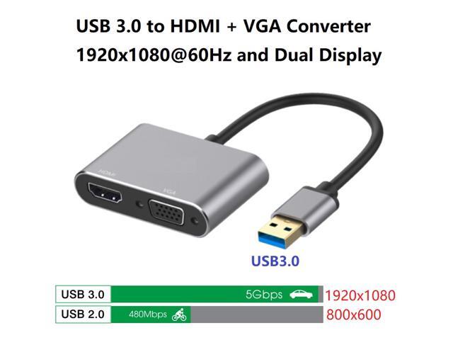 2 in 1 USB 3.0 to HDMI VGA Adapter 1080P, Built-in Driver, Support HDMI VGA Sync Output for Windows 10 / 8 / 7 Only, NOT Mac OS / Linux / Vista,...