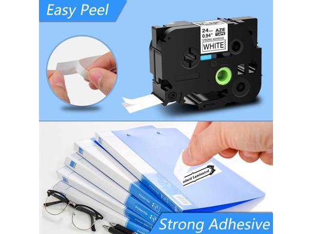 GREENCYCLE 5PK Black on White TZe-S251 TZ-S251 TZe-251 TZ-251 Strong Adhesive Label Tape for Brother P-touch Label Maker(24mm x 8m)