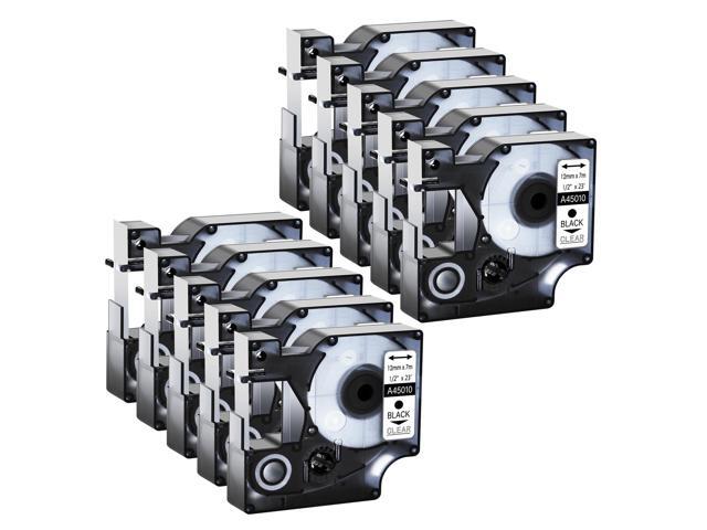 GREENCYCLE 10 Pack Compatible for DYMO D1 Label Maker Refill 45010 S0720500 Black on Clear, 1/2 Inch x 23 Ft for DYMO LabelManager 160 280 210D...