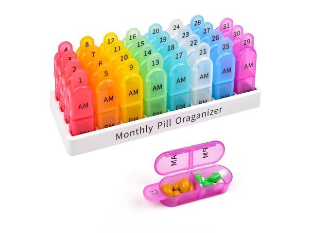 Monthly Pill Organizer 2 Times A Day, Greencycle 30 Day Medicine Organizer, AM PM Pill Cases, 4 Week Pill Box, Small Compartments to Hold Vitamins...