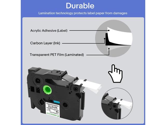 GREENCYCLE TZe-241 18mm 0.7 Laminated White Tape Compatible for Brother P-Touch Black on White TZ-241 TZe241 3/4 inch TZe TZ Tape for Ptouch PTD410...