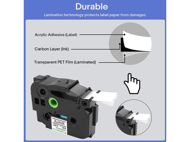 GREENCYCLE TZe-251 24mm 0.94 Laminated White Tape Compatible for Brother P-Touch Black on White TZ-251 TZe251 1 inch TZe TZ Tape for Ptouch PT-D600...