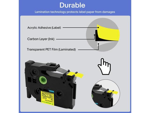 GREENCYCLE TZe-631 12mm 0.47 Laminated Yellow Tape Compatible for Brother P-Touch Black on Yellow TZ-631 TZe631 1/2 inch TZe TZ Tape for Ptouch...