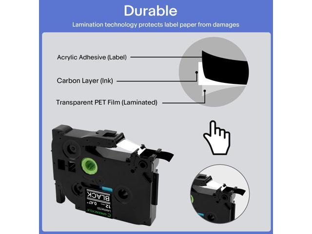 GREENCYCLE TZe-335 12mm 0.47 Laminated Black Tape Compatible for Brother P-Touch White on Black TZ-335 TZe335 1/2 inch TZe TZ Tape for Ptouch...