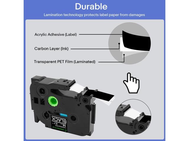 GREENCYCLE TZe-345 18mm 0.7 Laminated Black Tape Compatible for Brother P-Touch White on Black TZ-345 TZe345 3/4 inch TZe TZ Tape for Ptouch PTD410...
