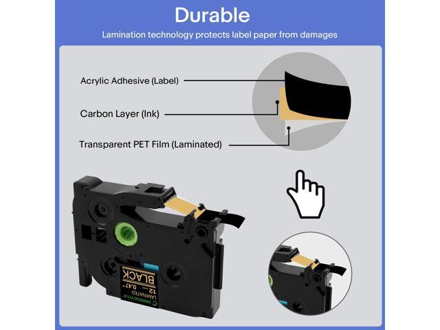 GREENCYCLE TZe-334 12mm 0.47 Laminated Black Tape Compatible for Brother P-Touch Gold on Black TZ-334 TZe334 1/2 inch TZe TZ Tape for Ptouch...