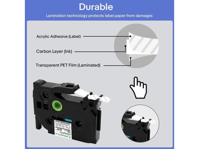 GREENCYCLE TZe-135 12mm 0.47 Laminated Clear Tape Compatible for Brother P-Touch White on Clear TZ-135 TZe135 1/2 inch TZe TZ Tape for Ptouch...