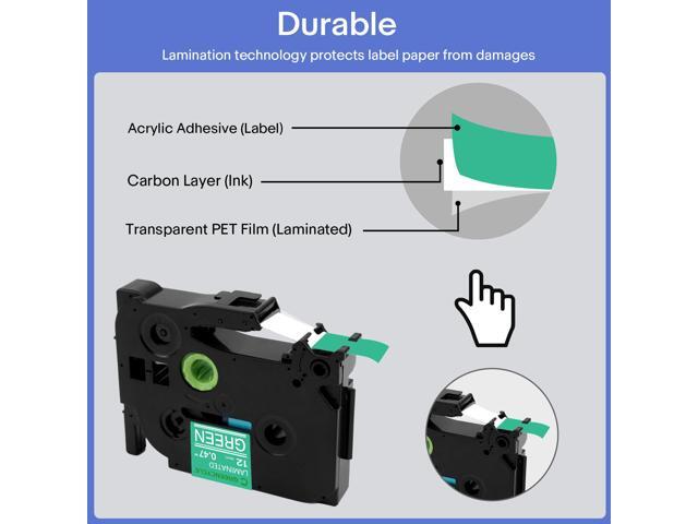 GREENCYCLE TZe-735 12mm 0.47 Laminated Green Tape Compatible for Brother P-Touch White on Green TZ-735 TZe735 1/2 inch TZe TZ Tape for Ptouch...