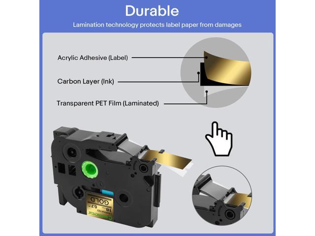 GREENCYCLE TZe-841 18mm 0.7 Laminated Gold Tape Compatible for Brother P-Touch Black on Gold TZ-841 TZe841 3/4 inch TZe TZ Tape for Ptouch PTD410...