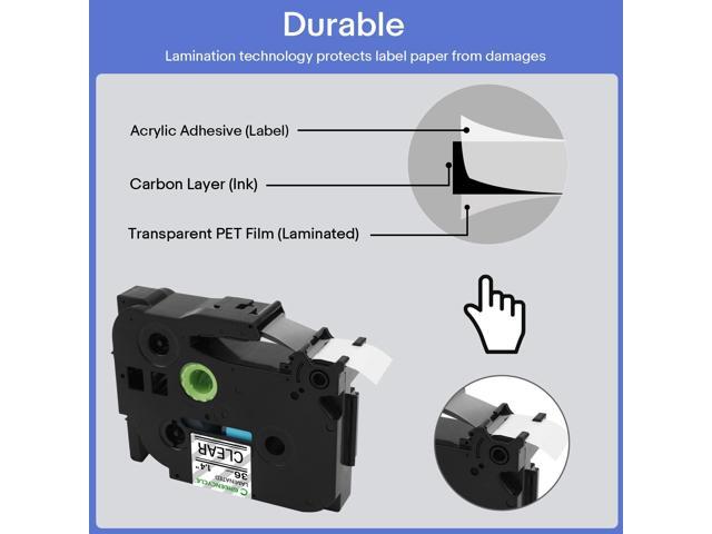 GREENCYCLE TZe-161 36mm 1.4 Laminated Clear Tape Compatible for Brother P-Touch Black on Clear TZ-161 TZe161 1-1/2 inch TZe TZ Tape for Ptouch...