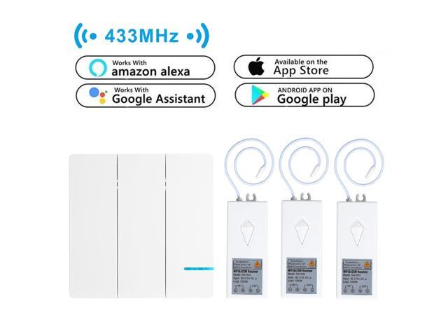 GREENCYCLE 3-Gang Wireless Light Switch with WIFI Receiver 80-270V Kit Outdoor Indoor Lamp Fan Use Work with Amazon Alexa,Google home, App Remote...