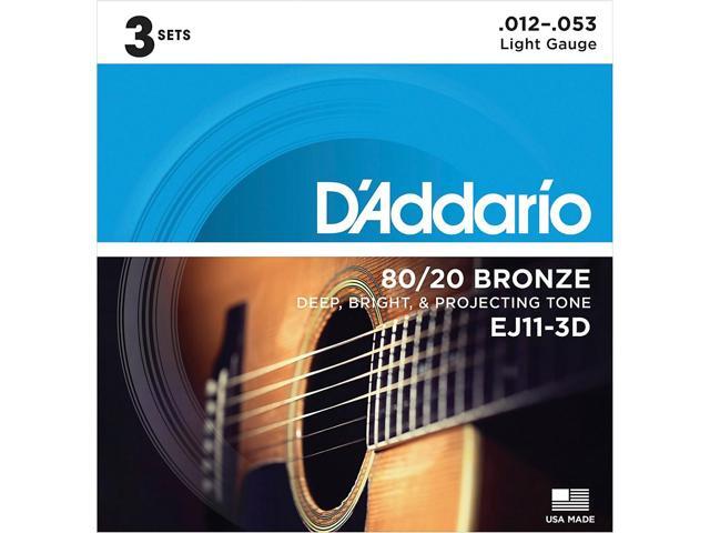 D'Addario EJ11-3D 80/20 Bronze Light Acoustic Guitar Strings 3-Pack