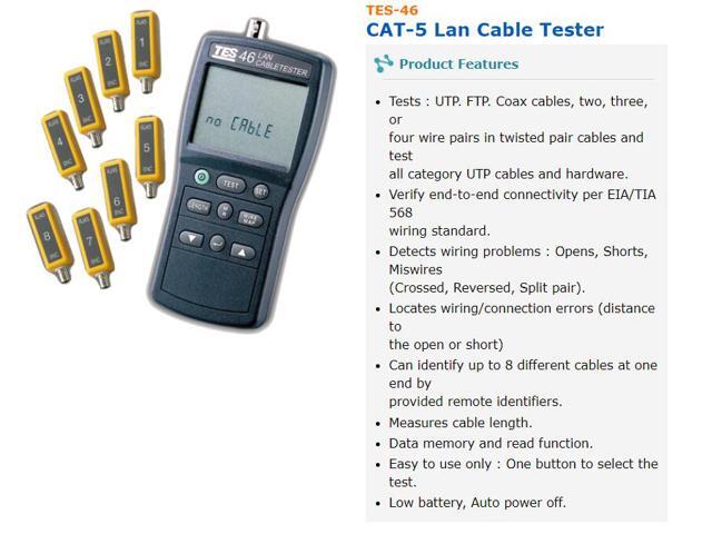 TES-46 CAT-5 Lan Cable Tester Meter Length Faults Status LCD Display