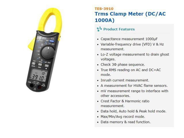 TES-3910 Trms Clamp Meter(AC-DC 1000V) Range to Interface with Other Access