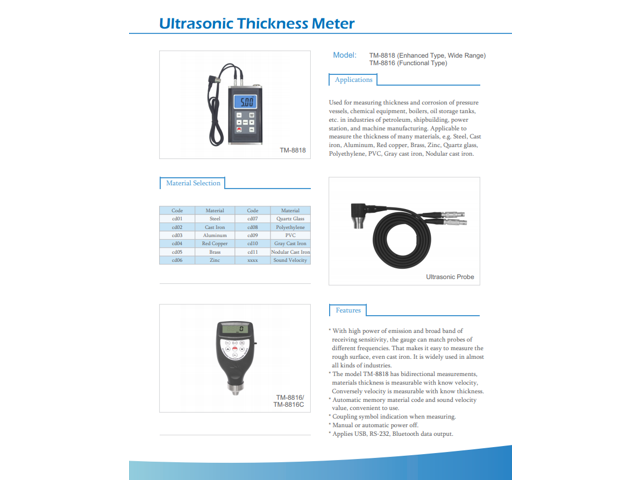 LANDTEK TM-8818 Portable Digital Ultrasonic Thickness Meter Glass PVC