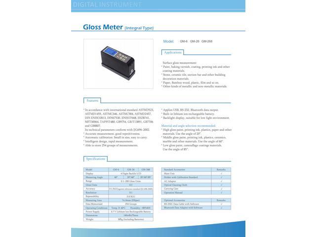 LANDTEK GM-6 Digital Glossmeter Surface Gloss Meter 60 degree backlight