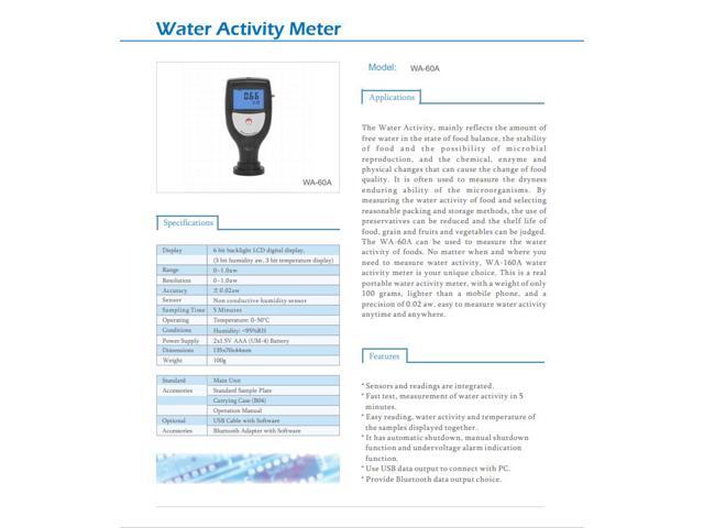 LANDTEK WA-60A Water Activity Meter and Readings are Integrate 0~1.0aw