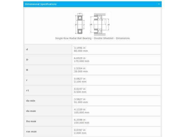 NTN 6316 ZZ Deep Groove Ball Bearings 80x170x39mm