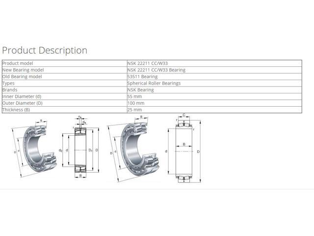 SKF 22211 CC/W33 Spherical Roller Bearings 55x100x25mm