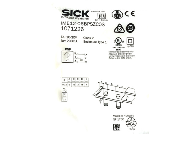 SICK IME12-06BPSZC0S Inductive proximity sensors ,PNP,New